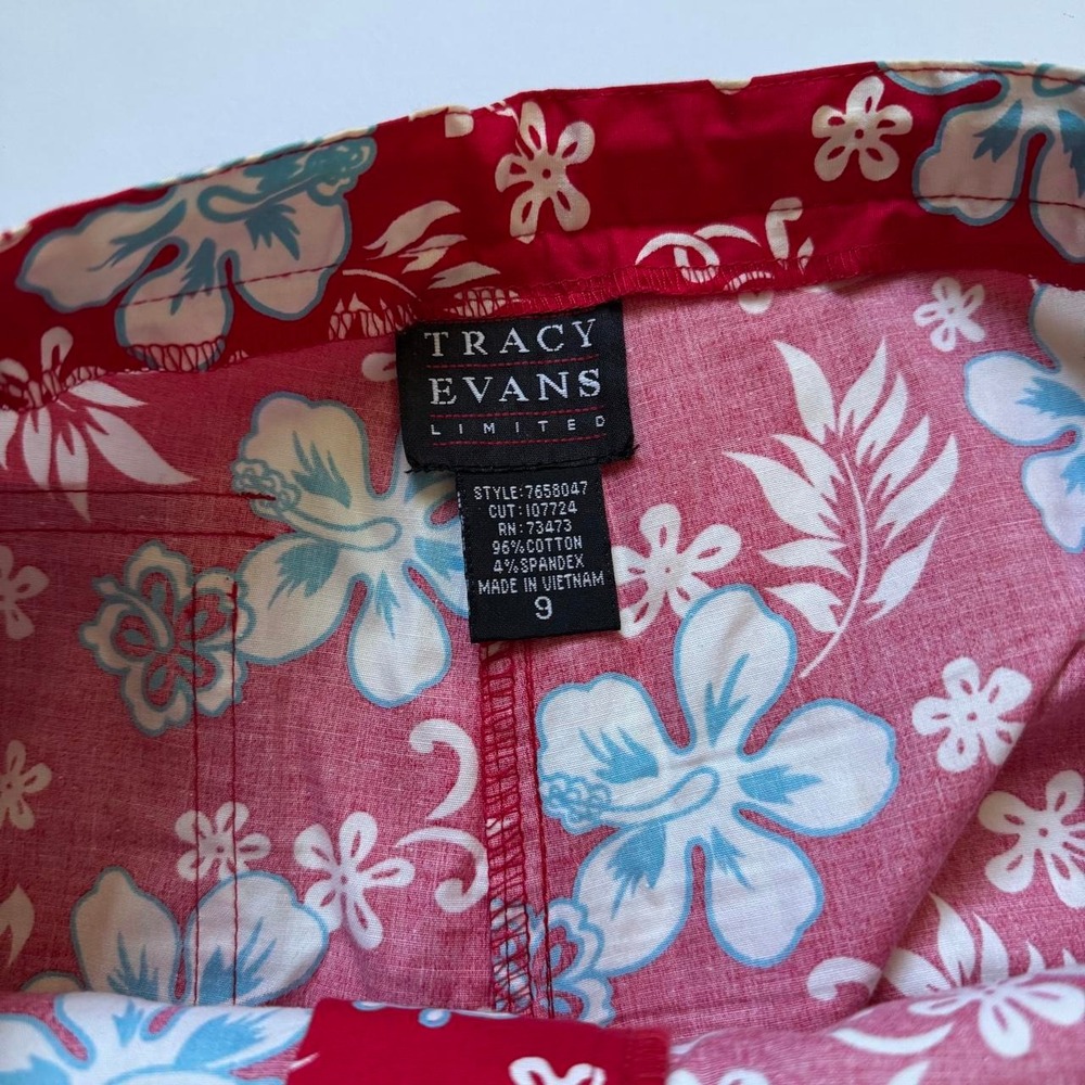 Tracy Evans Red Tropical Floral Pants Y2K Coconut Girl Hibiscus Size 9 - Picture 3 of 6